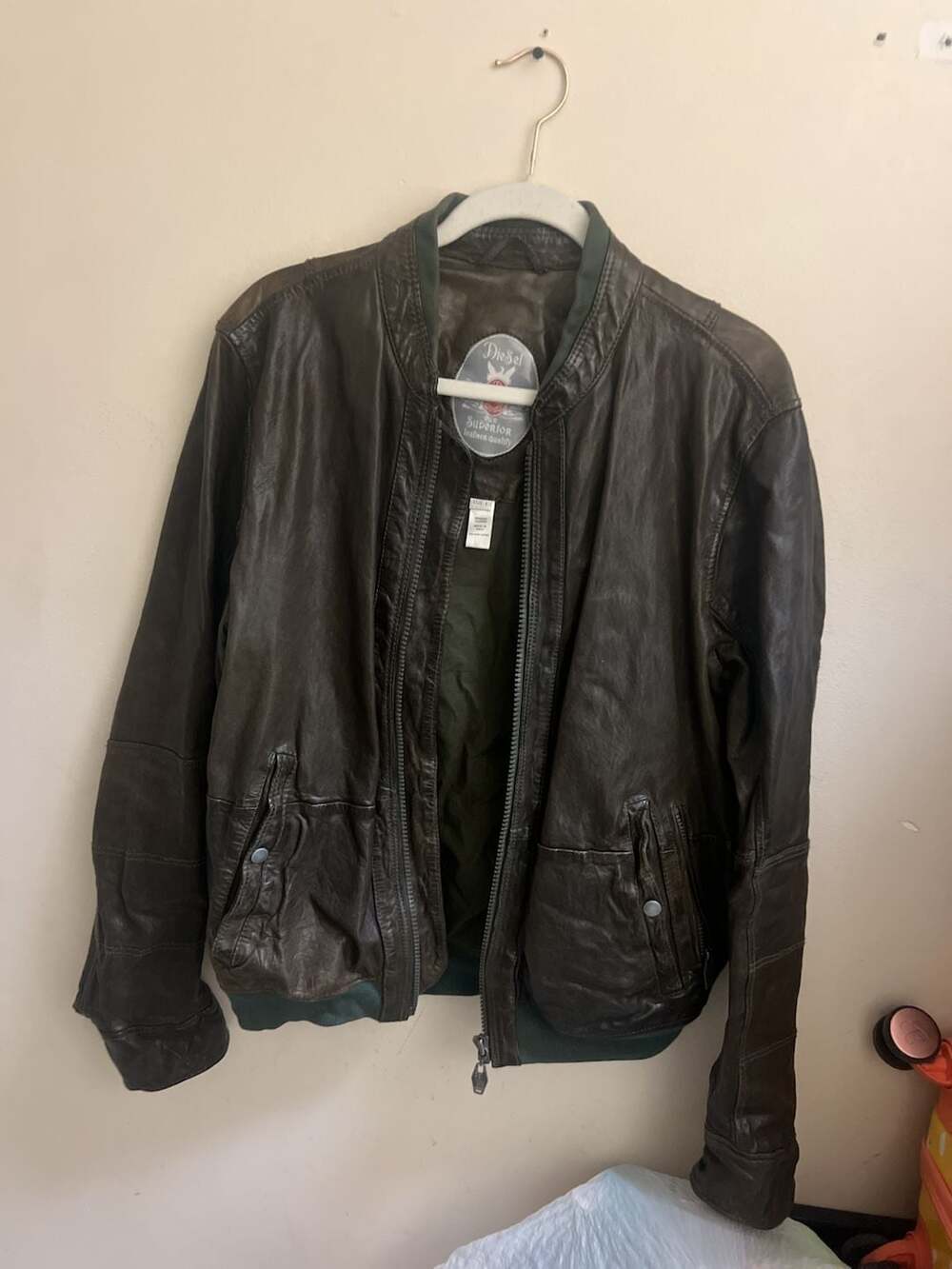 Diesel Brown 100% Sheep Leather Bomber Jacket Size L